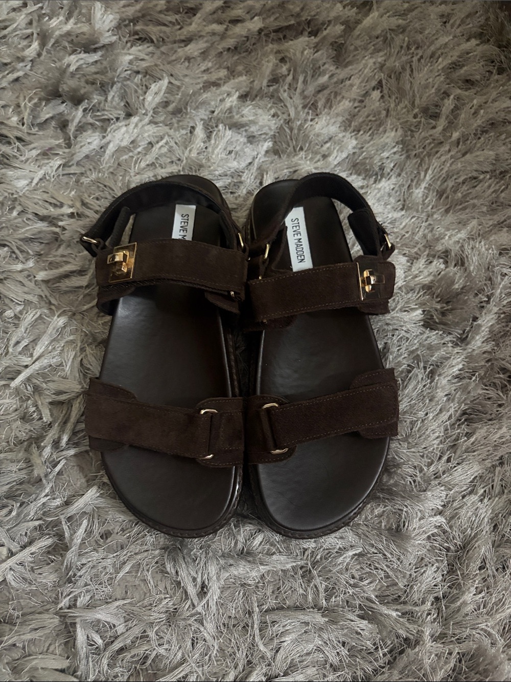 Steve Madden Dark Brown Suede Double-Strap Buckle Sandals